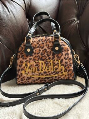 Von Dutch NWT Leopard Print Mini Satchel Bag in Brown